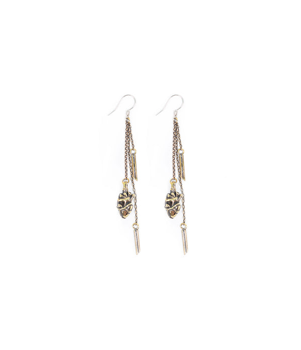 anatomical heart dangle earrings - brass