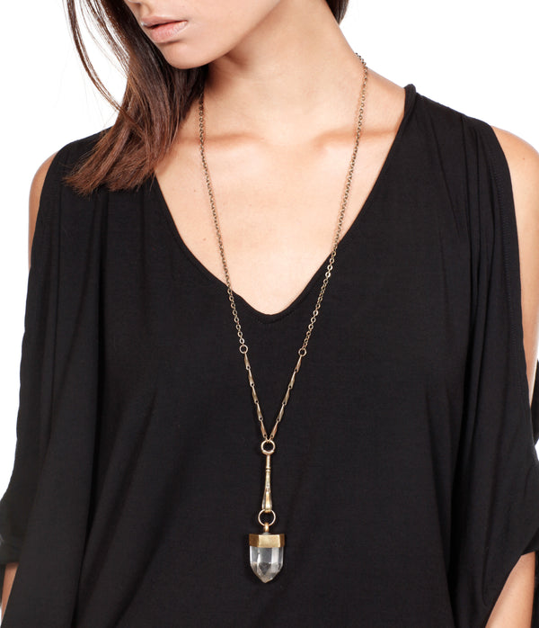 Crystal pendulum necklace brass