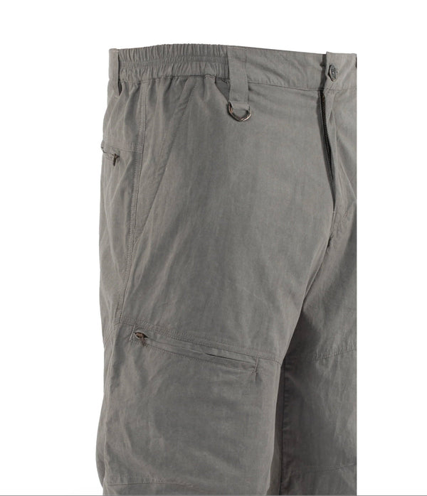 Gray pants with multiple pockets on a white background