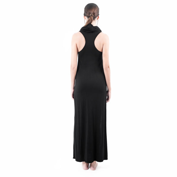 Comfortable and stylish this long hooded dress is  made of ultra soft bamboo & GOTS certified organic cotton 100% leather strings Ultra High Slit Approx 64" from armpit to ground Designed by Jan Hilmer Made in Small Batches