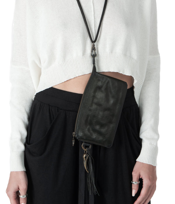 Leather lanyard. Black wallet necklace, a leather essential for the pure essentials and hands free moments.